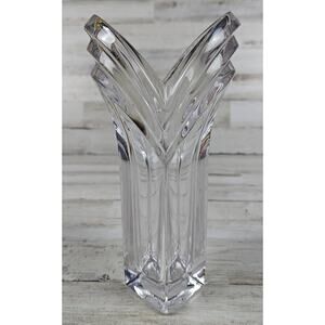 Vintage MIKASA Art Deco Heavy Crystal V Style Bud Vase Decor Germany 8.5” Tall